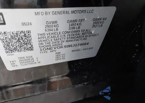 2024 Chevrolet Traverse Awd Lt from USA, damaged, VIN 1GNEVGKS0RJ174664